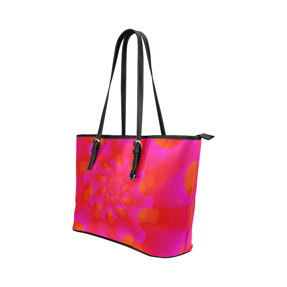 Pink red shell spiral Leather Tote Bag/Large (Model 1651)