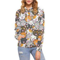 Funny Cats All Over All Over Print Hoodie for Women (USA Size) (Model H13)