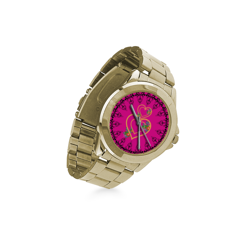Duo Floral Heart Custom Gilt Watch(Model 101)