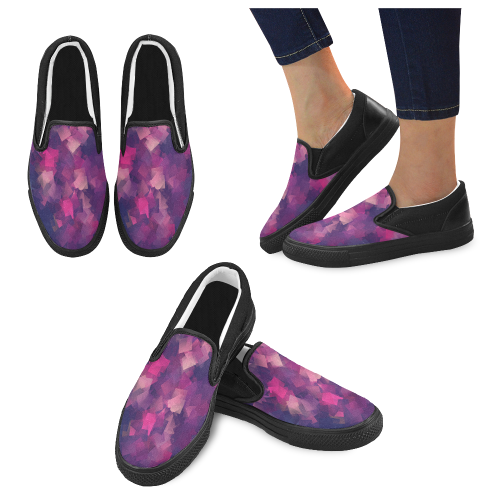 purple pink magenta cubism #modern Women's Unusual Slip-on Canvas Shoes (Model 019)