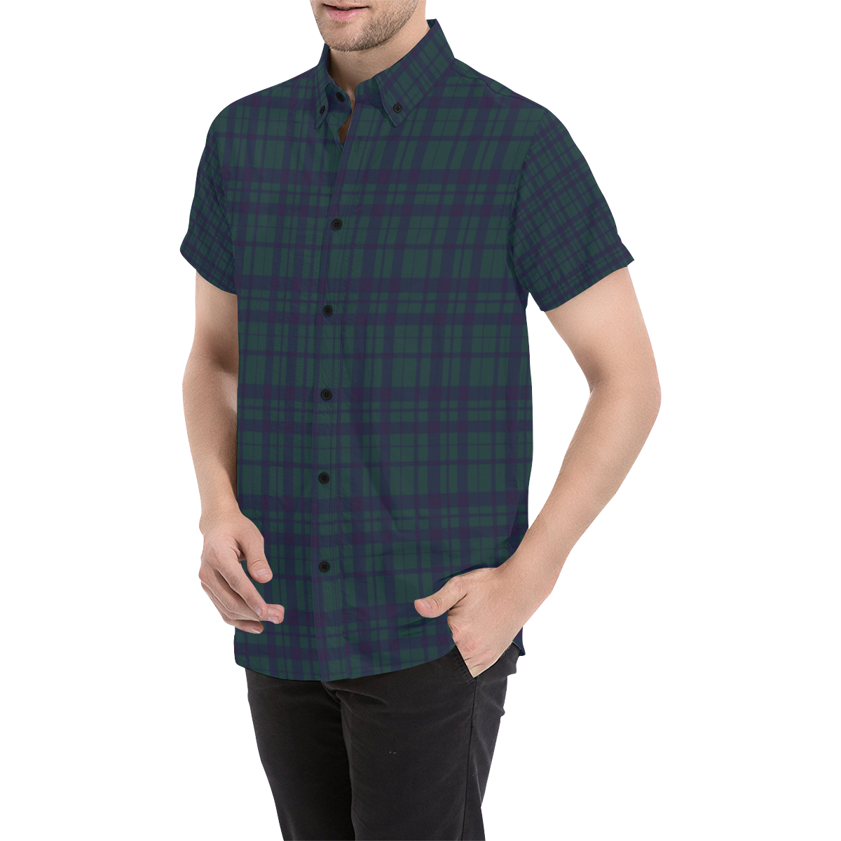 Green Plaid Rock Style Men's All Over Print Short Sleeve Shirt/Large Size (Model T53)