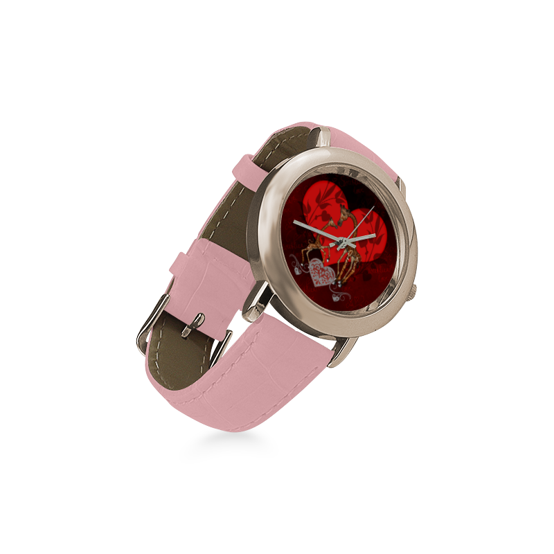 Giraffe mum with baby Women's Rose Gold Leather Strap Watch(Model 201)