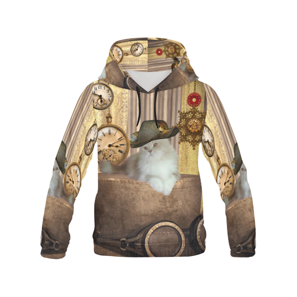 Funny steampunk cat All Over Print Hoodie for Men (USA Size) (Model H13)