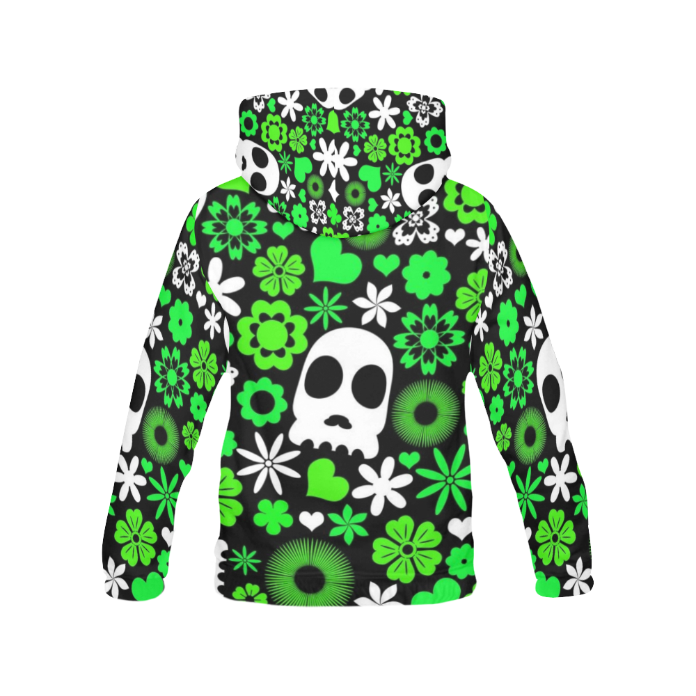 Skull And Floral Pattern All Over Print Hoodie for Women (USA Size) (Model H13)