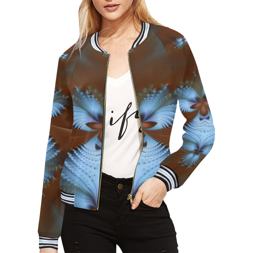 Abstract Lavender Feathers on Crimson Red All Over Print Bomber Jacket for Women (Model H21)