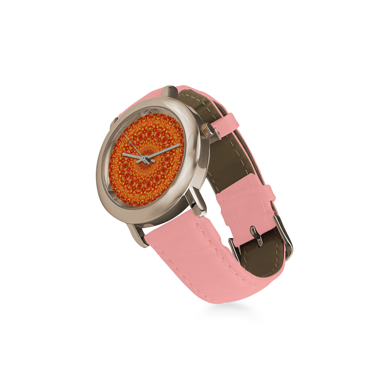 Love and Romance Golden Bohemian Hearts Women's Rose Gold Leather Strap Watch(Model 201)