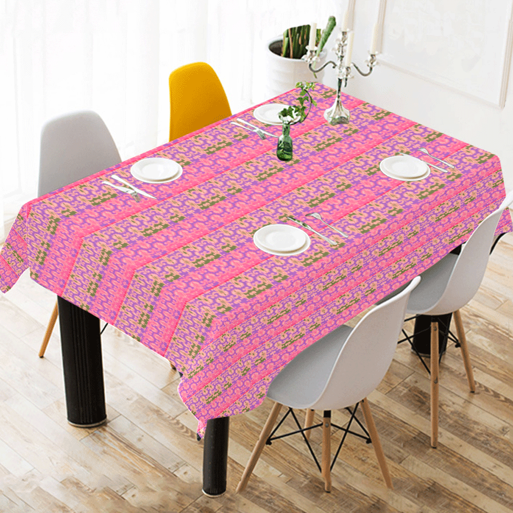 Elegant French Summer Pink Multi Cotton Linen Tablecloth 52"x 70"
