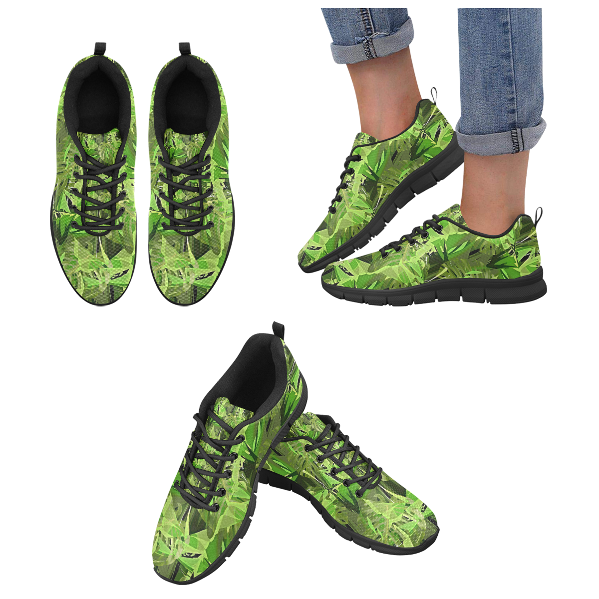 Tropical Jungle Leaves Camouflage Women's Breathable Running Shoes (Model 055)