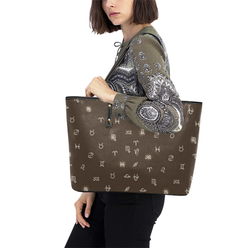 Zodiac Dreams Chic Leather Tote Bag (Model 1709)