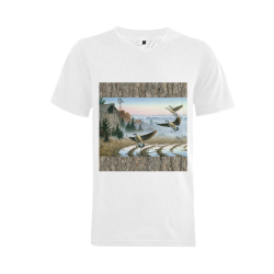Geese In A Farm Field Men's V-Neck T-shirt  Big Size(USA Size) (Model T10)