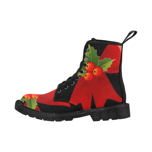 Red Christmas Bows and Holly Martin Boots for Women (Black) (Model 1203H)