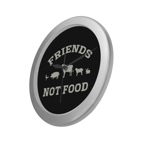 Friends Not Food (Go Vegan) Silver Color Wall Clock