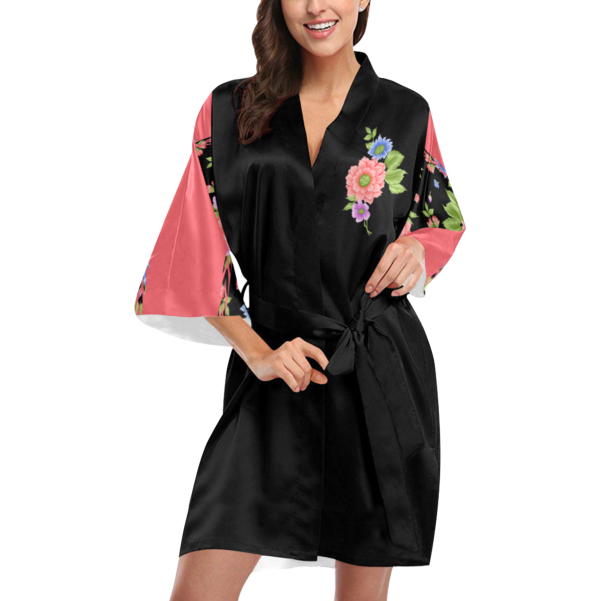 Pink Floral Kimono Robe