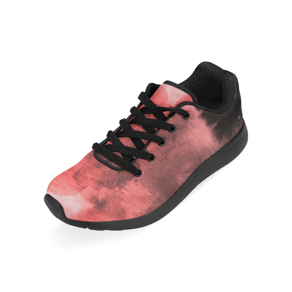Red and Black Watercolour Kid's Running Shoes (Model 020)