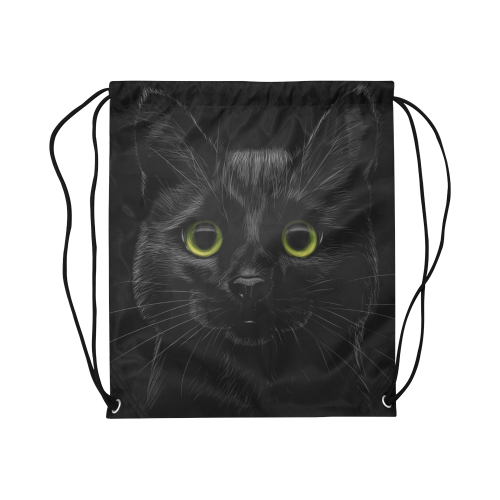 Black Cat Large Drawstring Bag Model 1604 (Twin Sides)  16.5"(W) * 19.3"(H)