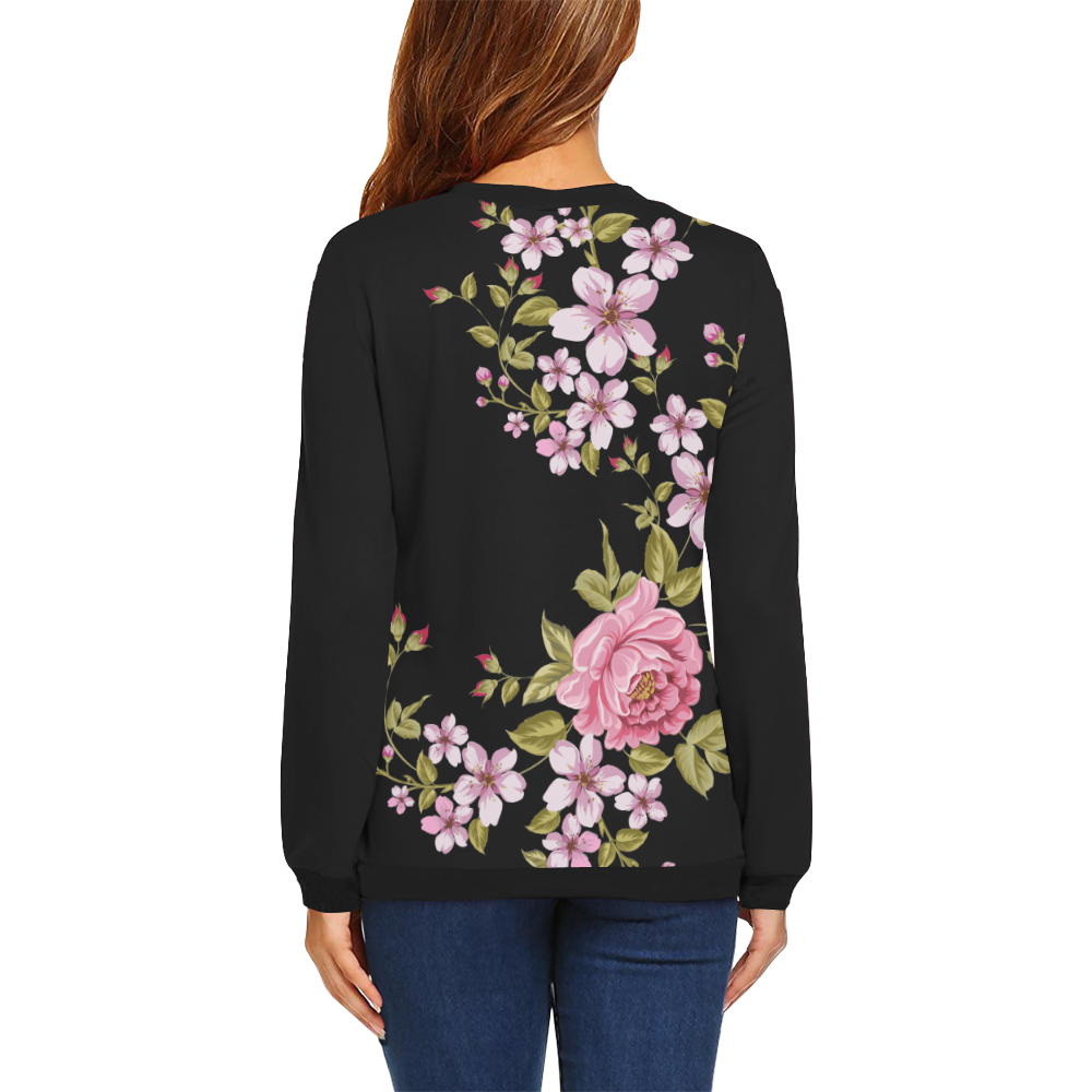 Pure Nature - Summer Of Pink Roses 1 All Over Print Crewneck Sweatshirt for Women (Model H18)