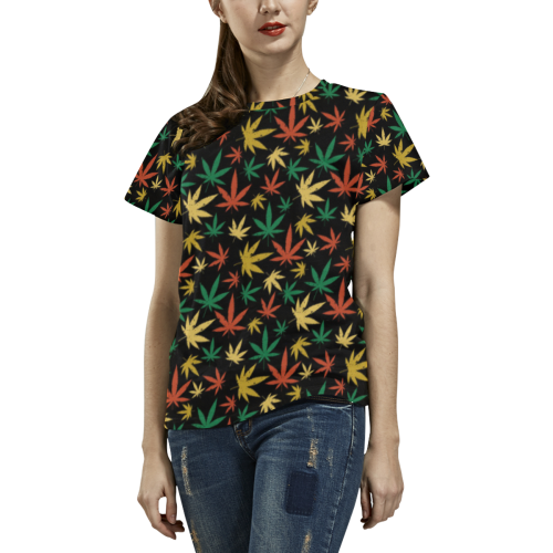 Cannabis Pattern All Over Print T-Shirt for Women (USA Size) (Model T40)