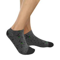 Alien Flying Saucers Stars Pattern on Charcoal Women's Ankle Socks