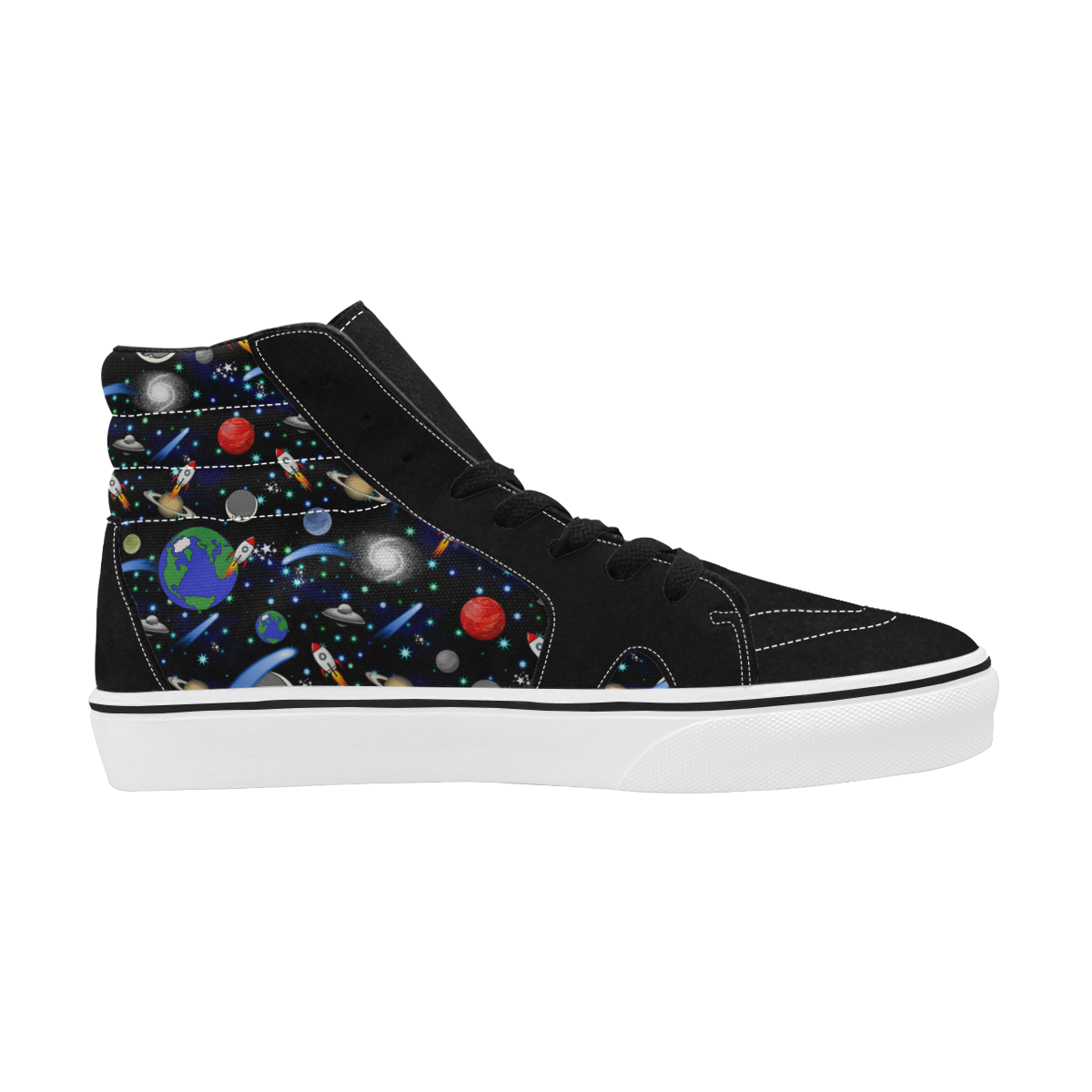 Galaxy Universe - Planets, Stars, Comets, Rockets Women's High Top Skateboarding Shoes/Large (Model E001-1)