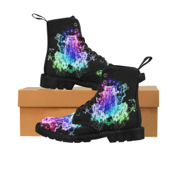 Colorful owl Martin Boots for Women (Black) (Model 1203H)