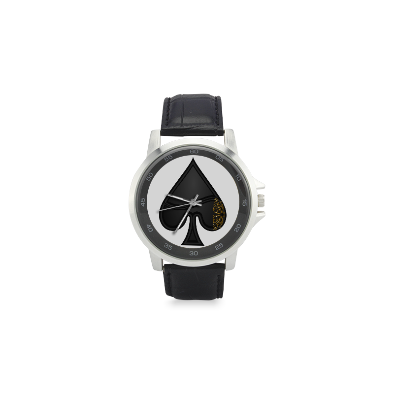 Spade Las Vegas Symbol Playing Card Shape Unisex Stainless Steel Leather Strap Watch(Model 202)