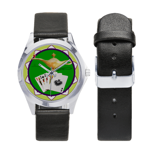 LasVegasIcons Poker Chip - Magic Lamp Unisex Silver-Tone Round Leather Watch (Model 216)