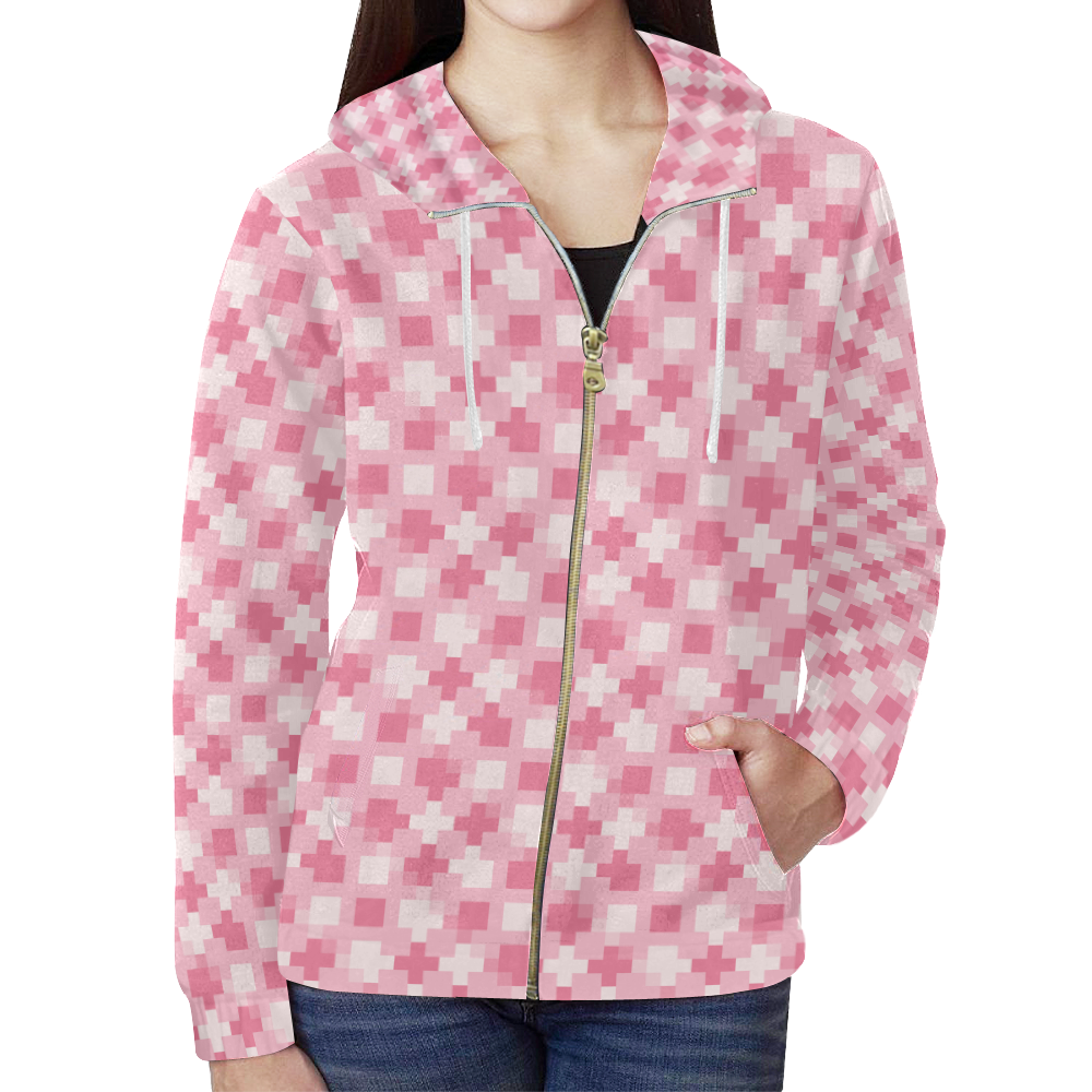 pink pattern All Over Print Full Zip Hoodie for Women (Model H14)