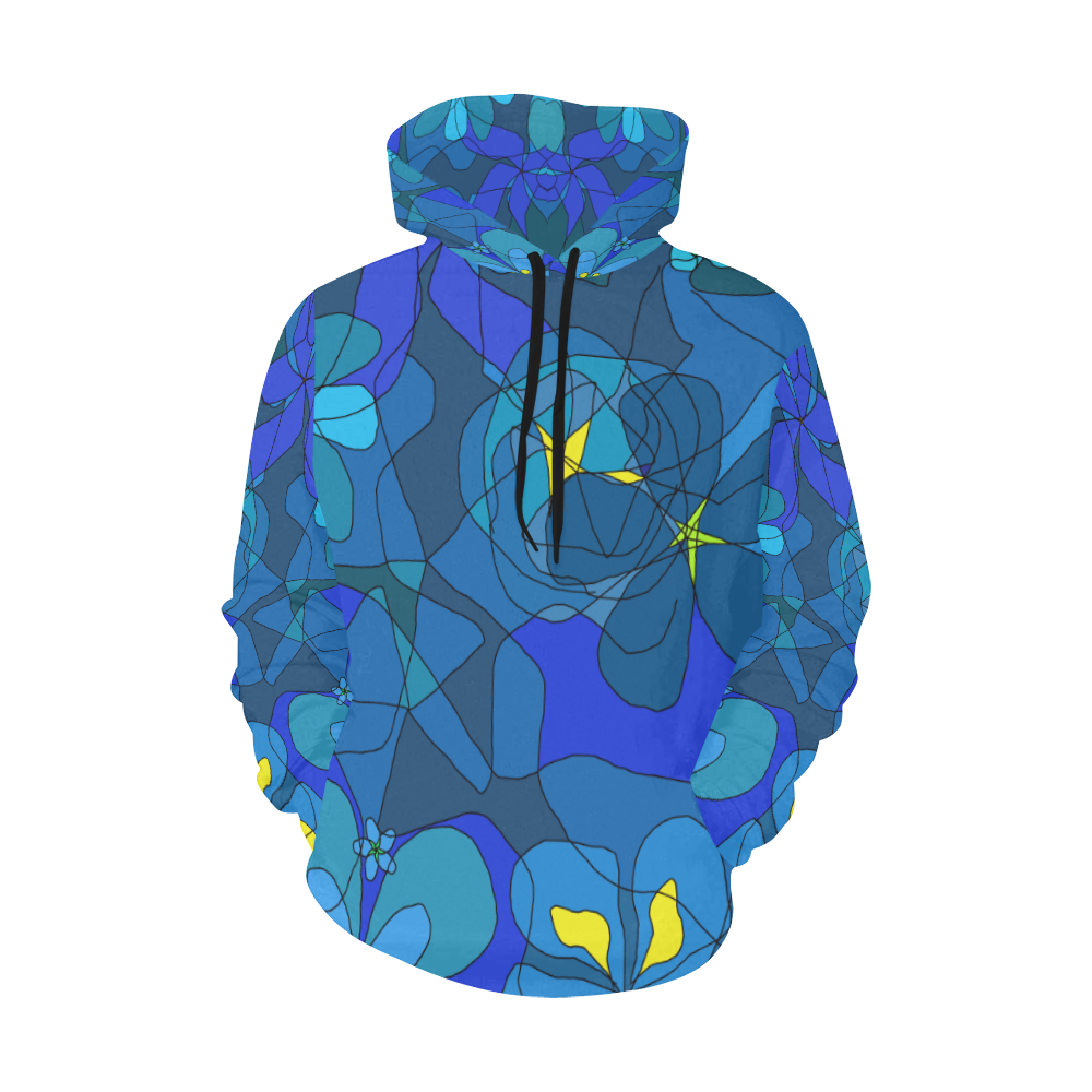 Abstract Blue Floral Design 2020 All Over Print Hoodie for Women (USA Size) (Model H13)