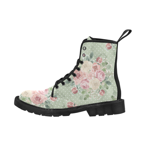 Green Pink Floral Boots, Watercolor Martin Boots for Women (Black) (Model 1203H)