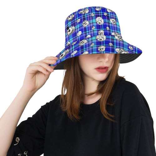 blue plaid Shaggies All Over Print Bucket Hat