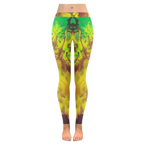 Green Purple Abstract Women's Low Rise Leggings (Invisible Stitch) (Model L05)