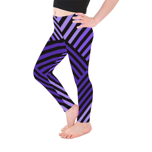 Purple Diagonal Striped Pattern Kid's Ankle Length Leggings (Model L06)