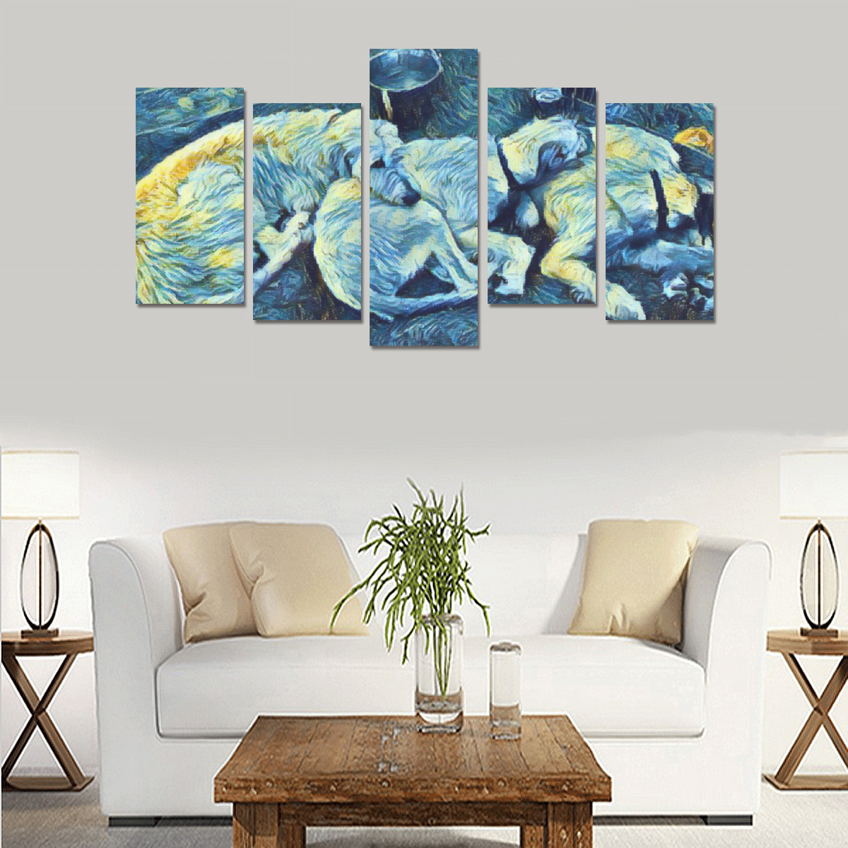 Starry Night Wolfhounds Canvas Print Sets E (No Frame)