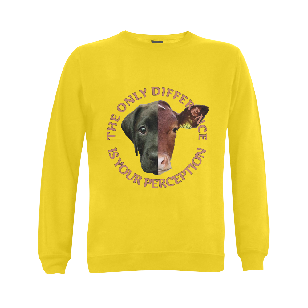 Vegan Cow and Dog Design with Slogan Gildan Crewneck Sweatshirt(NEW) (Model H01)