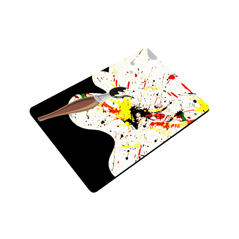 Paint Splatter with Artists Paint Brush on Black Doormat 24"x16"