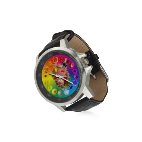 A Rainbow Day Unisex Stainless Steel Leather Strap Watch(Model 202)