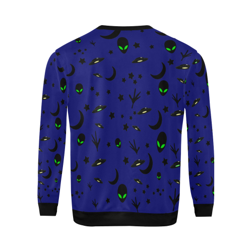 Alien Flying Saucers Stars Pattern on Blue All Over Print Crewneck Sweatshirt for Men (Model H18)
