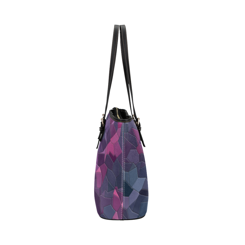 purple pink magenta mosaic #purple Leather Tote Bag/Small (Model 1651)