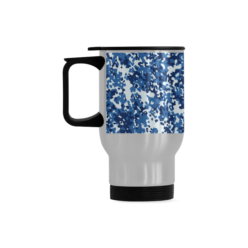 Digital Blue Camouflage Travel Mug (Silver) (14 Oz)
