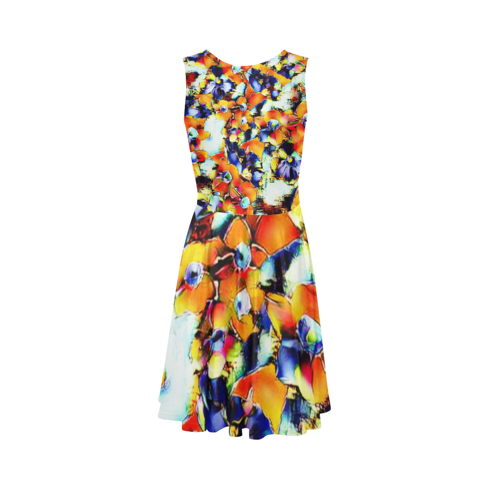 Floral (Yellow, Orange, Blue and Green) Dress Design By Me by Doris Clay-Kersey Sleeveless Ice Skater Dress (D19)