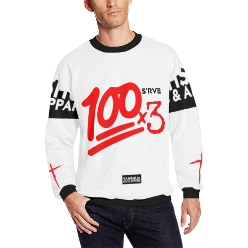 100x3 (White) Men's Oversized Fleece Crew Sweatshirt (Model H18)