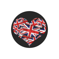 Union Jack British UK Flag Heart Black Round Mousepad