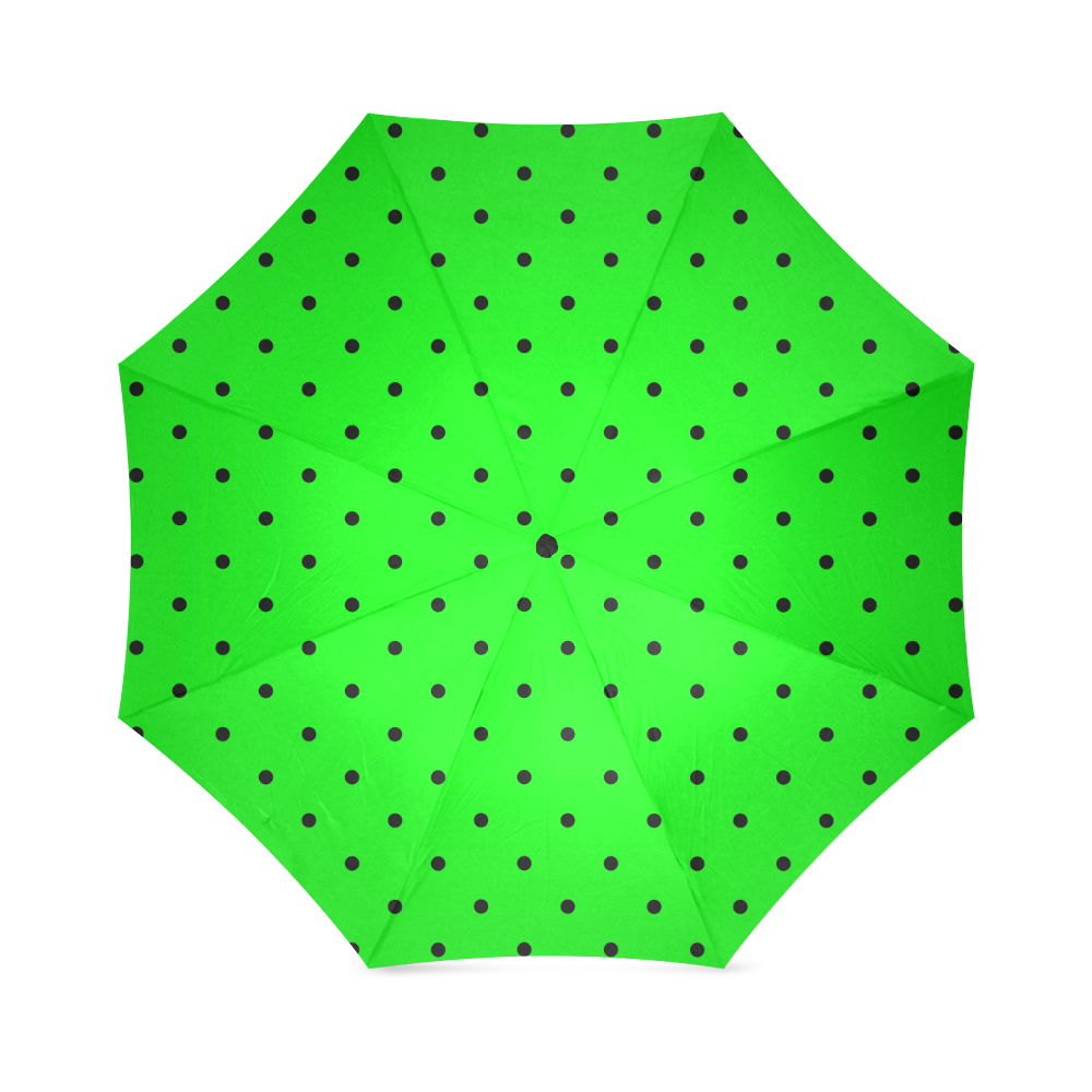 Black Polka Dots on Green Foldable Umbrella (Model U01)