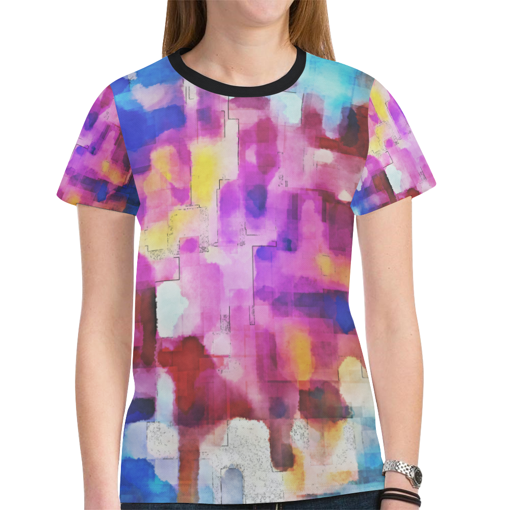 Blue pink watercolors New All Over Print T-shirt for Women (Model T45)