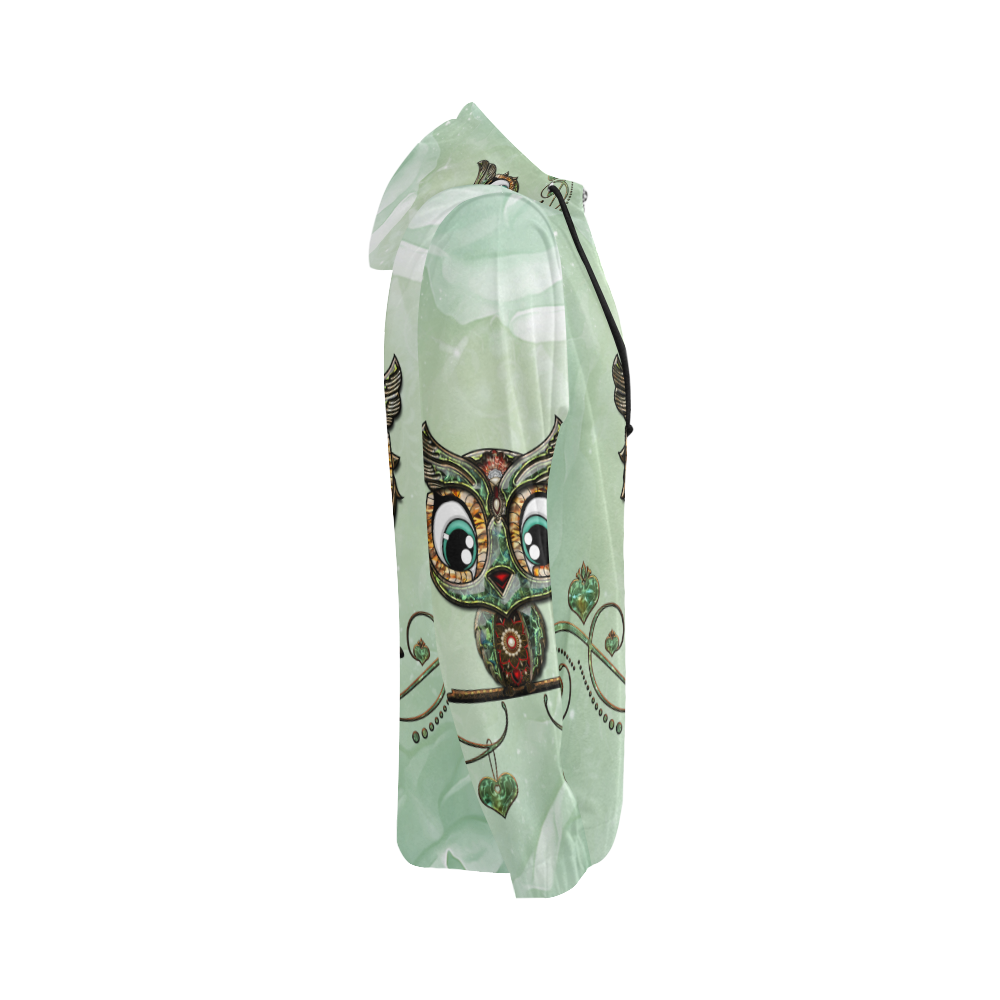 Cute little owl, diamonds All Over Print Full Zip Hoodie for Women (Model H14)