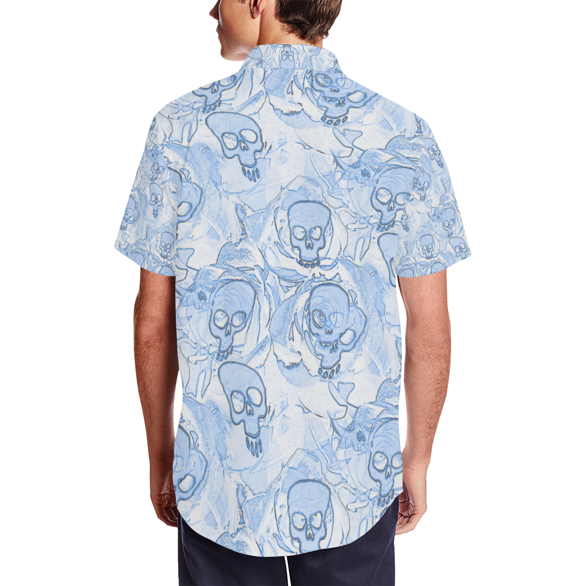 hauted skulls blue Men's Short Sleeve Shirt with Lapel Collar (Model T54)