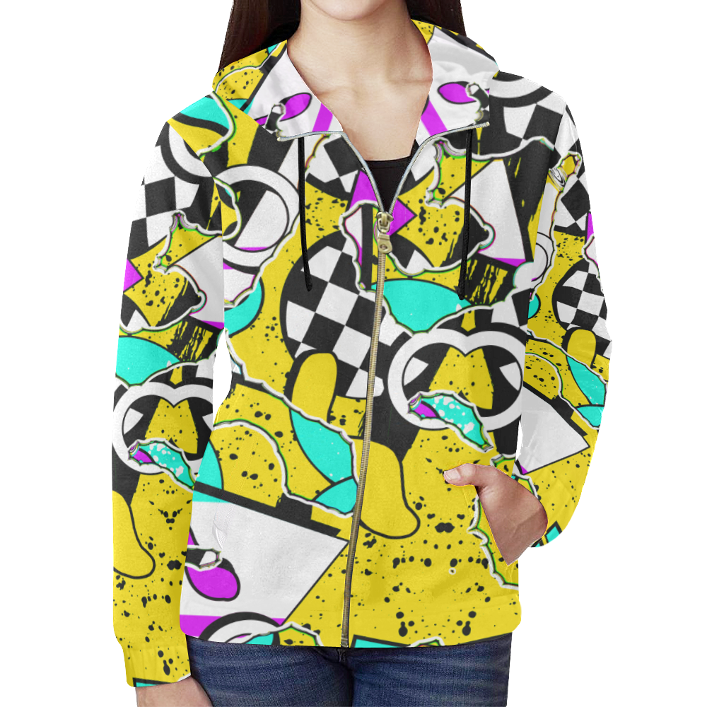 Shapes on a yellow background All Over Print Full Zip Hoodie for Women (Model H14)