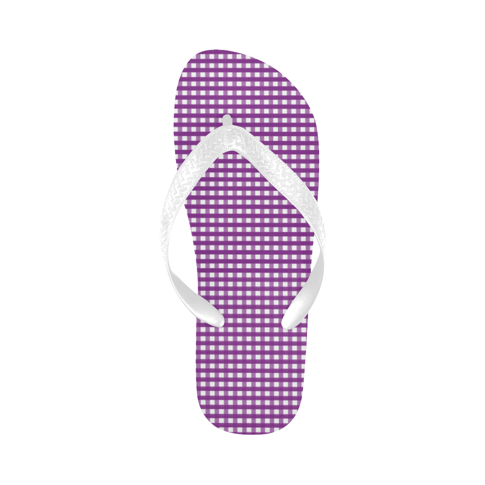 Purple Gingham Checked Pattern Flip Flops for Men/Women (Model 040)