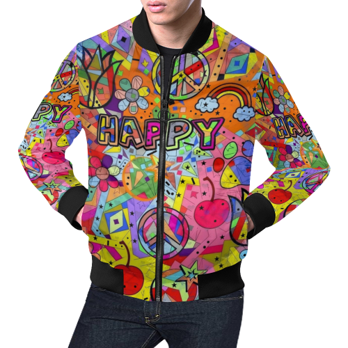 Happy Popart by Nico Bielow All Over Print Bomber Jacket for Men/Large Size (Model H19)