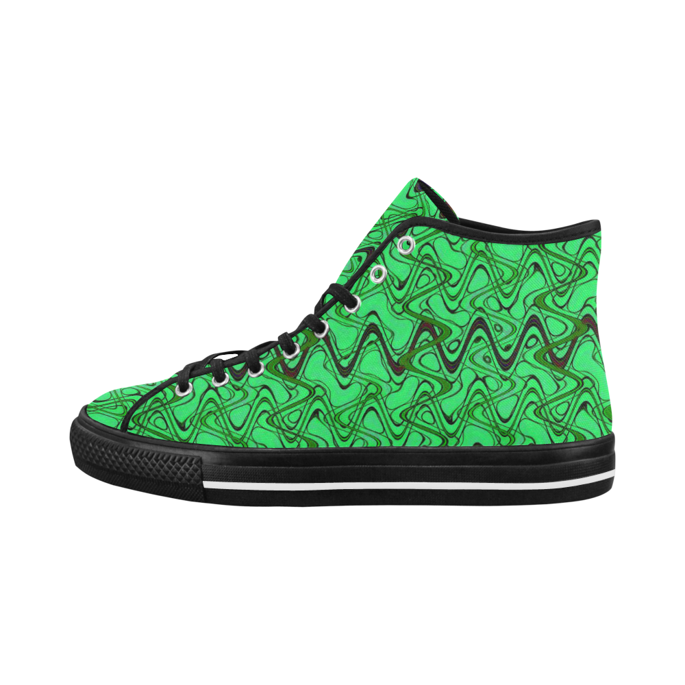 Green and Black Waves pattern design Vancouver H Men's Canvas Shoes (1013-1)